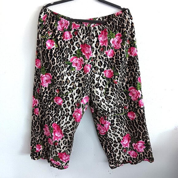 Nick & Nora Animal Print With Roses Pajama Set Pjs Top & Pants Size XL - Picture 3 of 6
